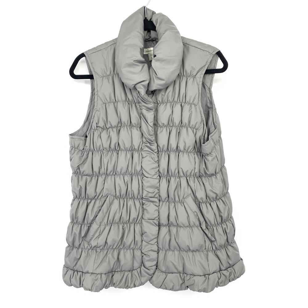 Coldwater Creek Down Puffer Vest Womens XL Gray Ruched Quilted Cowl Collar